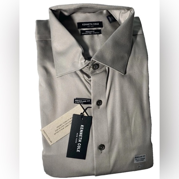 Kenneth Cole Other - New Size 16 34/35 L -Kenneth Cole Dress Shirt Reg Fit Stretch Cotton Spdx Gray